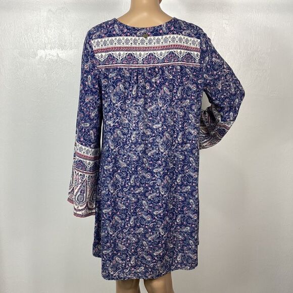 Billabong Boho Paisley Print Long Sleeve Tie Neck Tunic Top - Picture 4 of 9